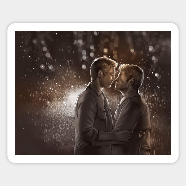 Destiel under the Rain Sticker by GioGui